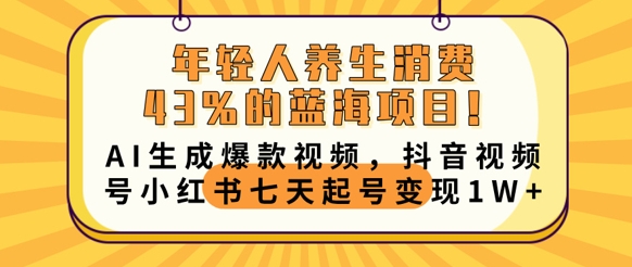 年轻人养生消费43%的蓝海项目,AI生成爆款视频,抖音视频号小红书七天起号变现1w-NoxBlaze's Blog